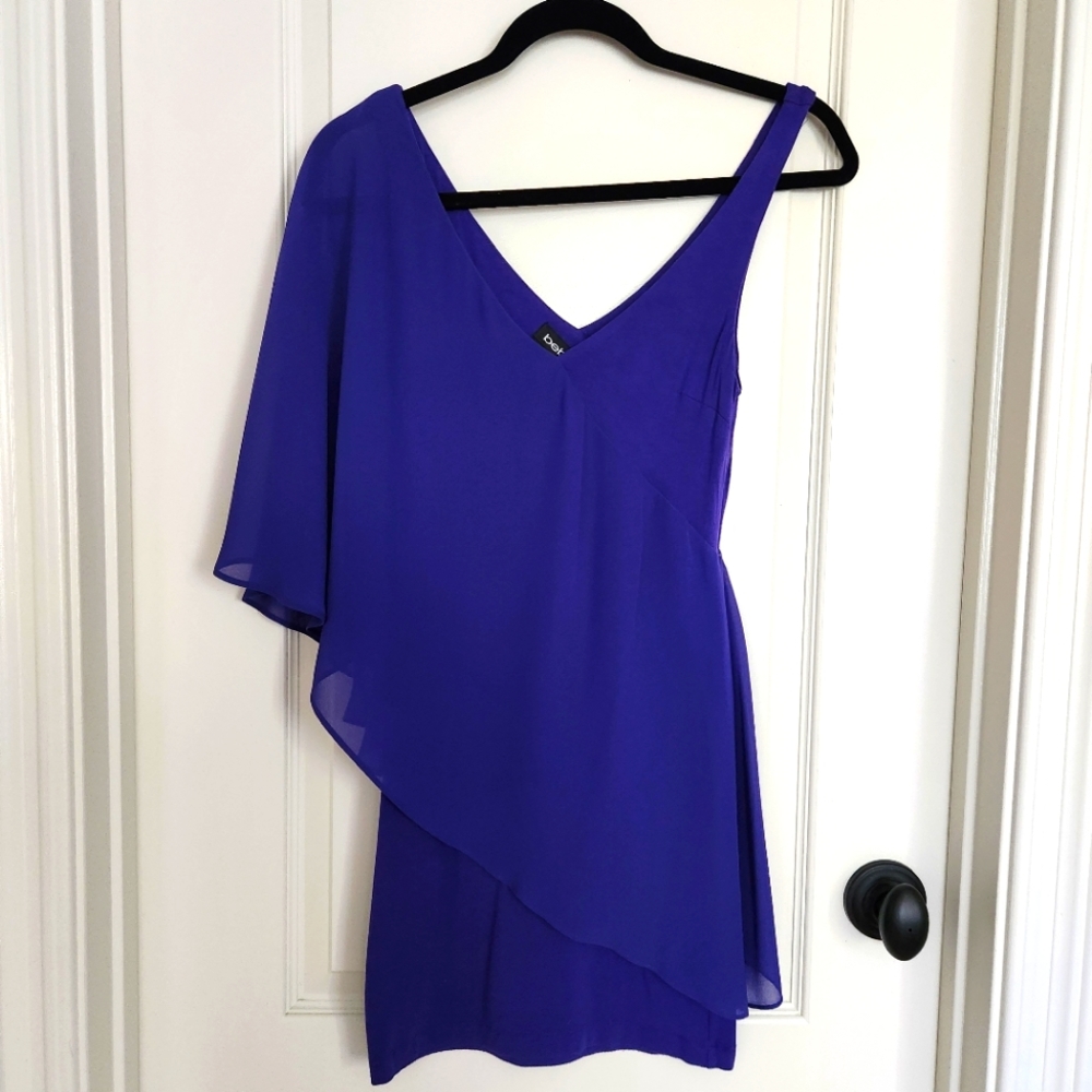 Bebe Asymmetrical Mini Dress Purple Violet Size XXS